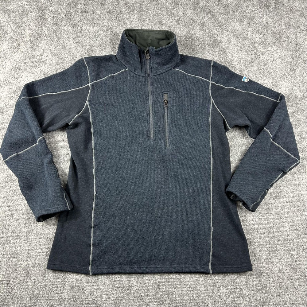 Kuhl Sweatshirt Mens Small Blue Fleece 1/4 Zip Pullover Thumbholes Hiking